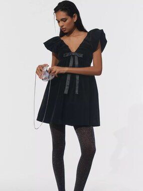 Anthropologie Endless Rose Velvet Bow Mini Dress Size Large
